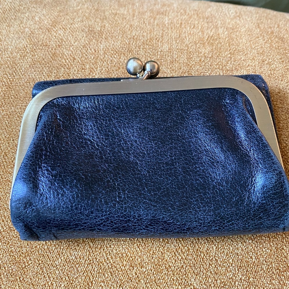 Black hobo trifold wallet with lobster clasp